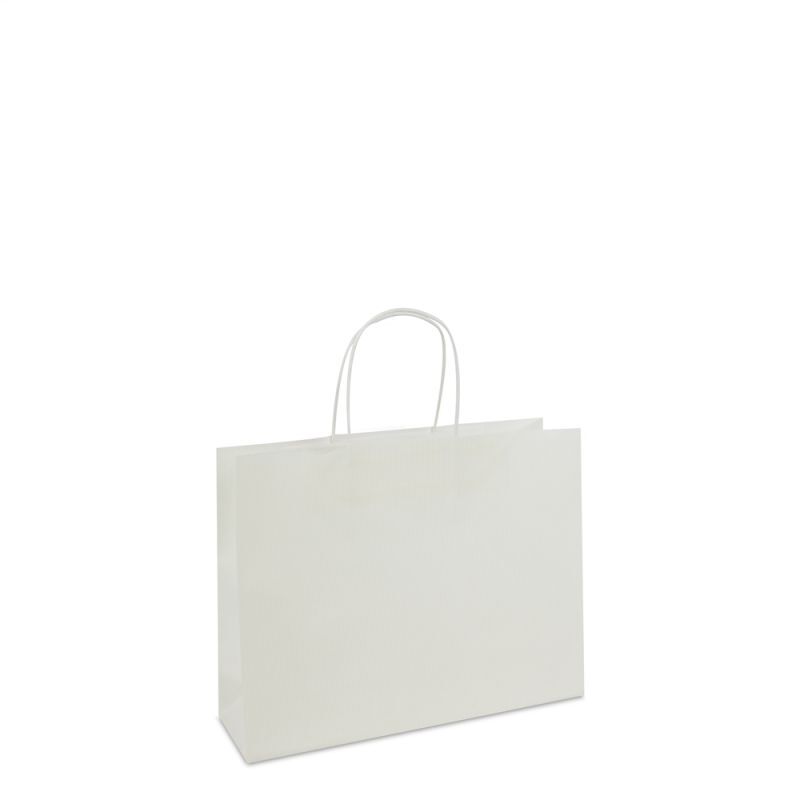 Paper Carrier Bags White 32+10x25cm Twisted Handles + Cardboard Base
