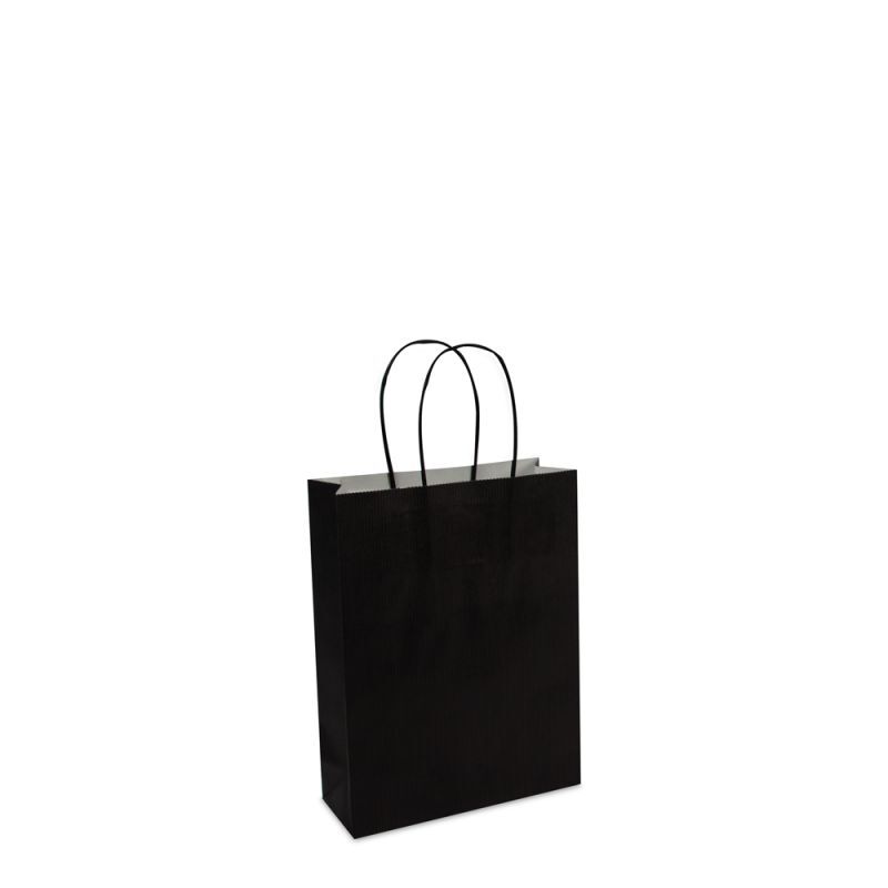 Paper Carrier Bags Black 18+7x24cm Twisted Handles + Cardboard Base