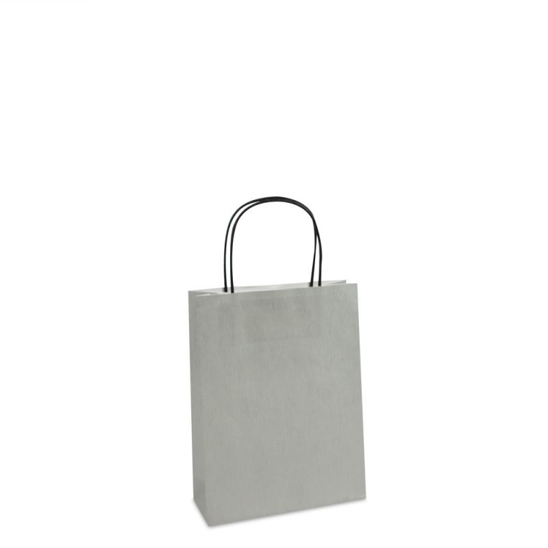 Paper Carrier Bags Silver 18+7x24cm Twisted Handles + Cardboard Base