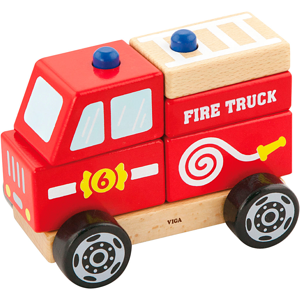 VIGA wooden stacking fire engine toy, Fire engine, size 13x10x8 cm