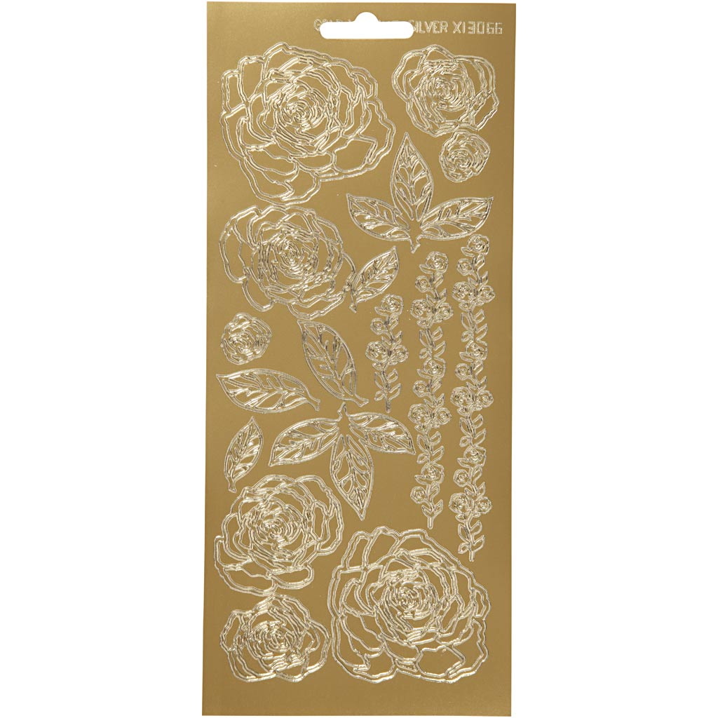 Stickers, roses, sheet 10x23 cm, gold, 1 sheet