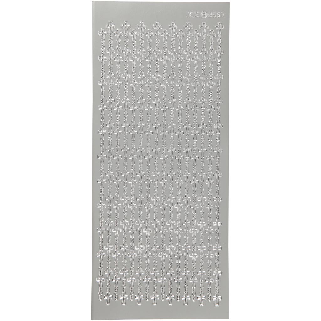 Stickers, cross, sheet 10x23 cm, silver, 1 sheet