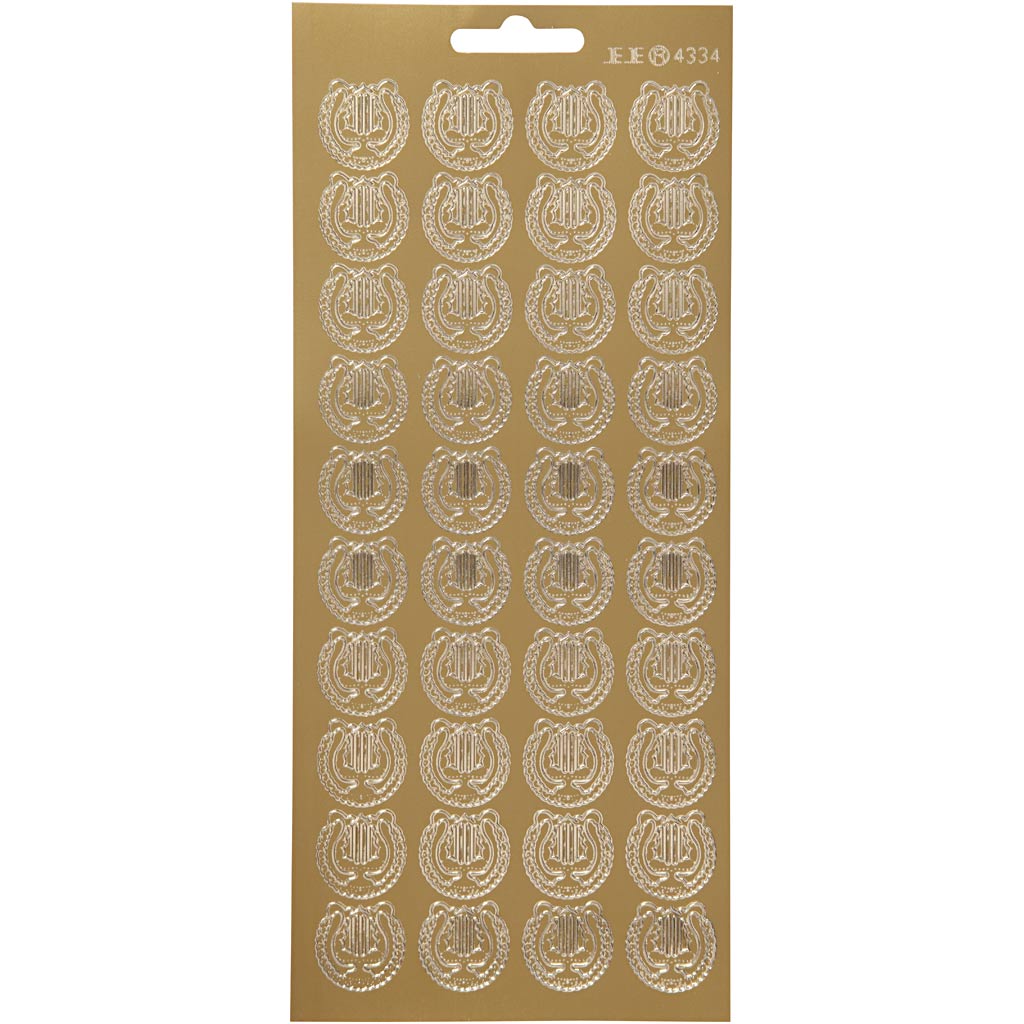 Stickers, lyre, sheet 10x23 cm, gold, 1 sheet