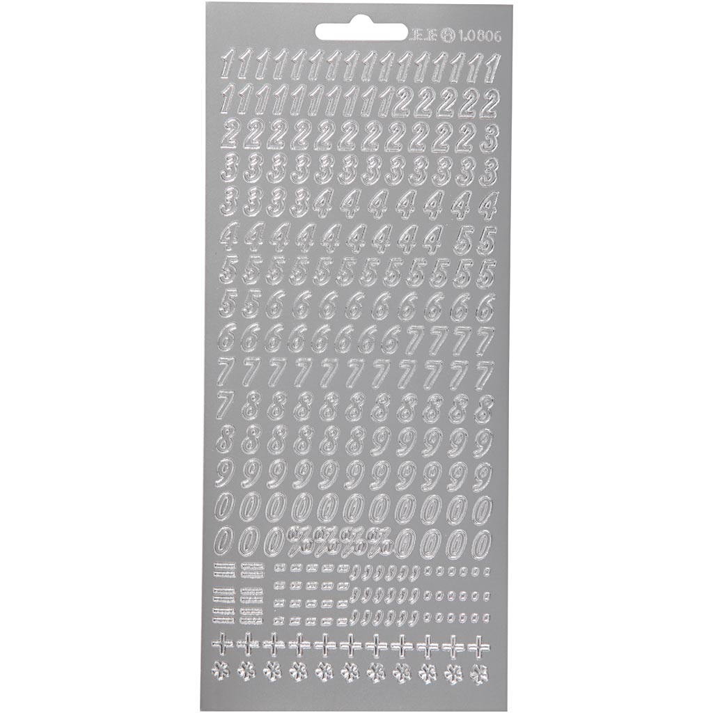 Stickers, numbers, sheet 10x23 cm, silver, 1 sheet