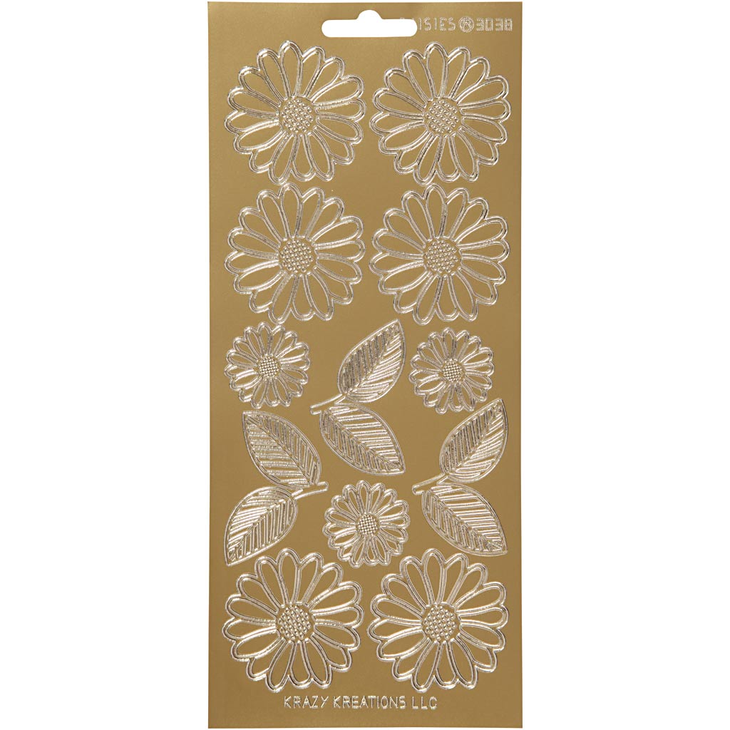 Stickers, daisies, sheet 10x23 cm, gold, 1 sheet