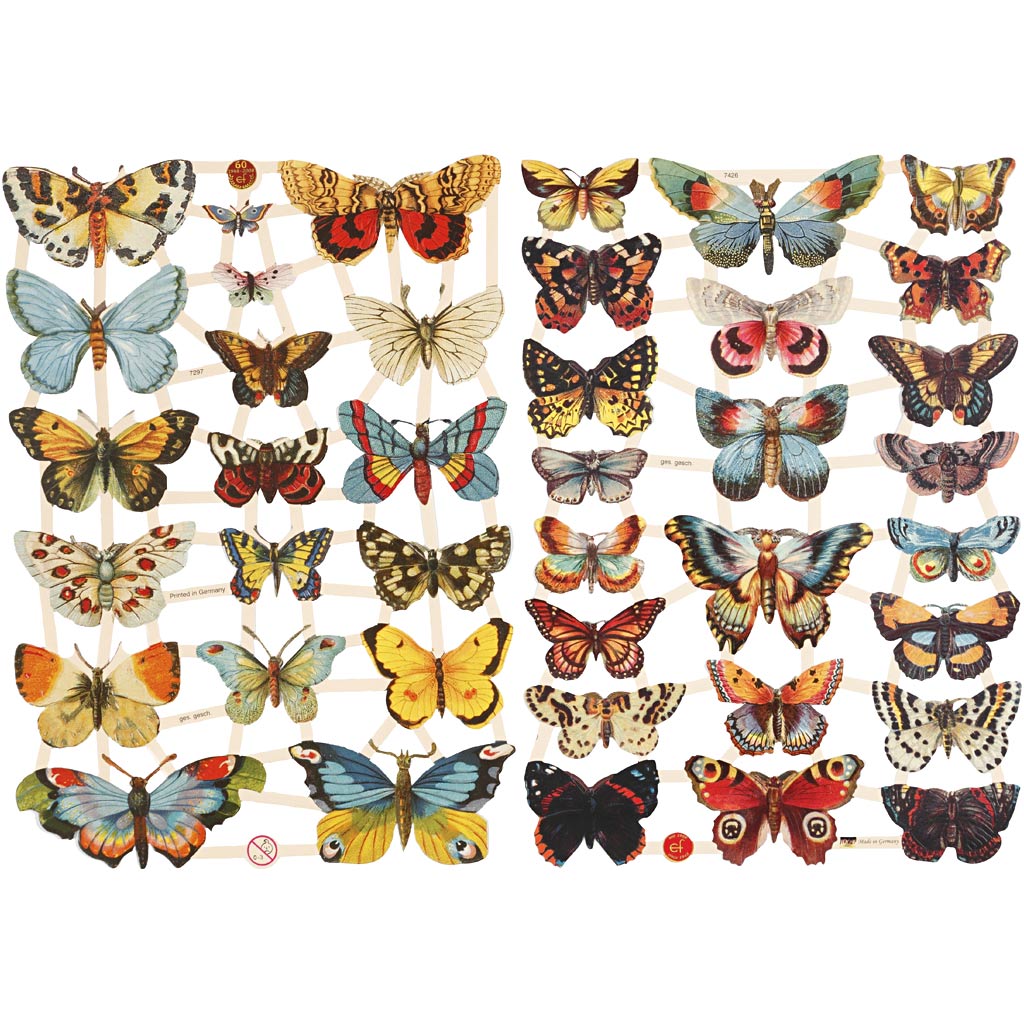 Vintage Die-Cuts, butterflies, sheet 16,5x23,5 cm, 2 sheet