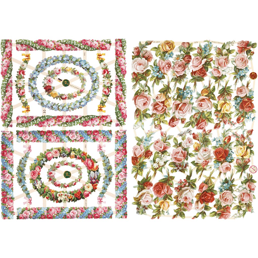 Vintage Die-Cuts, small flowers, sheet 16,5x23,5 cm, 2 sheet