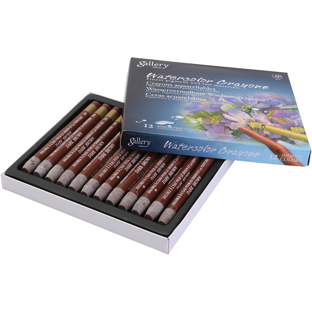 Watercolor Crayons, dark brown, 12 pc