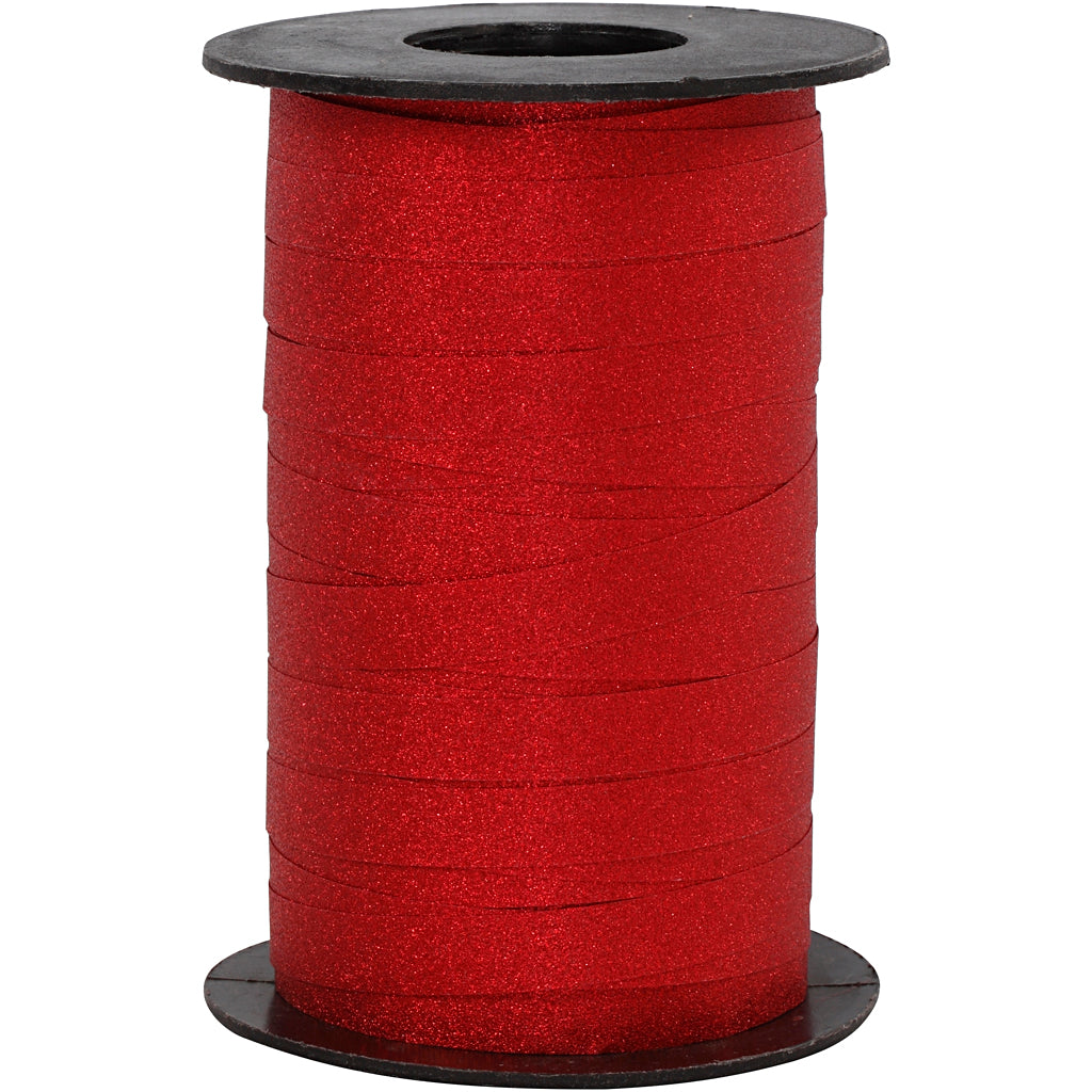Curling Ribbon, W: 10 mm, glitter, red, 100 m/ 1 roll