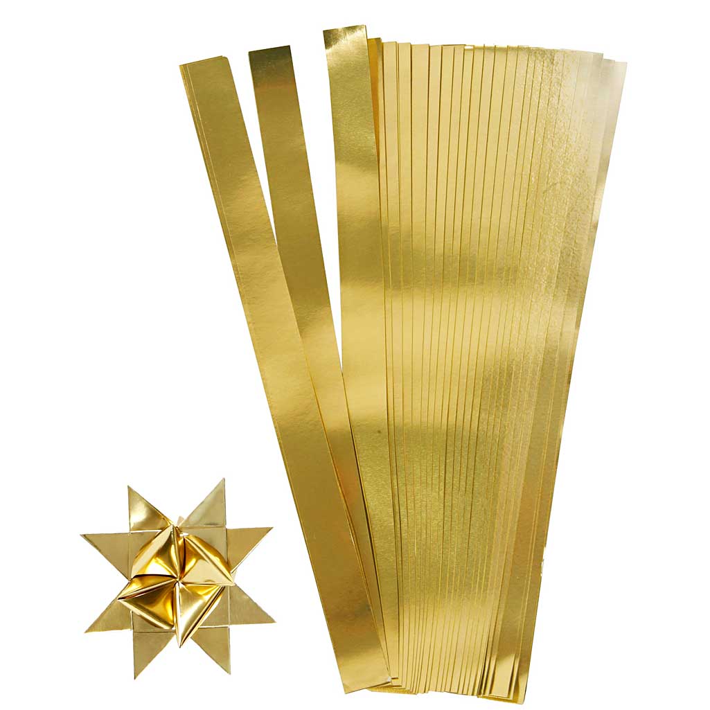 Paper Star Strips, L: 45 cm, W: 10 mm, dia. 4,5 cm, gold, 100 strips