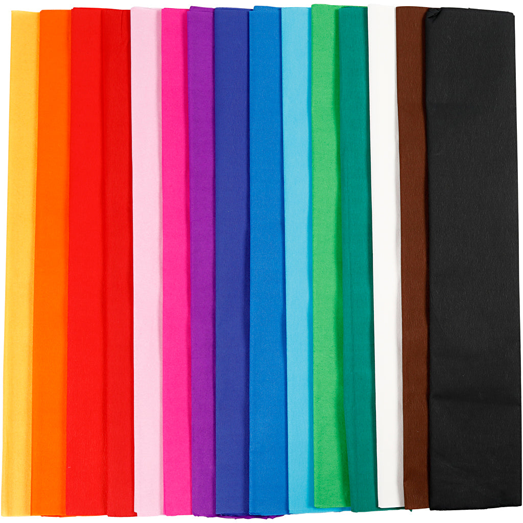 Crepe Paper, L: 2,5 M, W: 50 cm, 22 g, assorted colours, 15 pleats