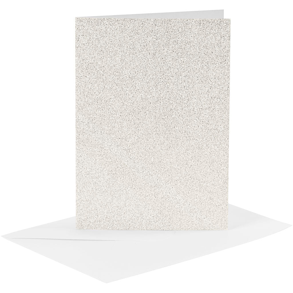 Cards and Envelopes, card size 10,5x15 cm, envelope size 11,5x16,5 cm, glitter, 120+250 g, white, 4 set