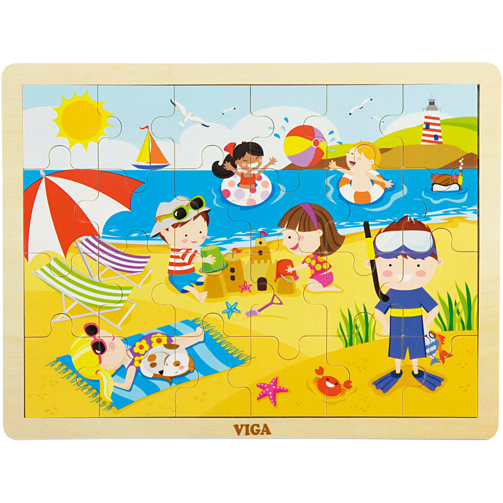 VIGA wooden jigsaw puzzle, the seasons, L'été, size 30x22,5 cm, 24 puzzle pieces