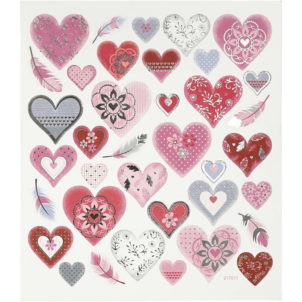 Stickers, hearts, sheet 15x16,5 cm, 1 sheet