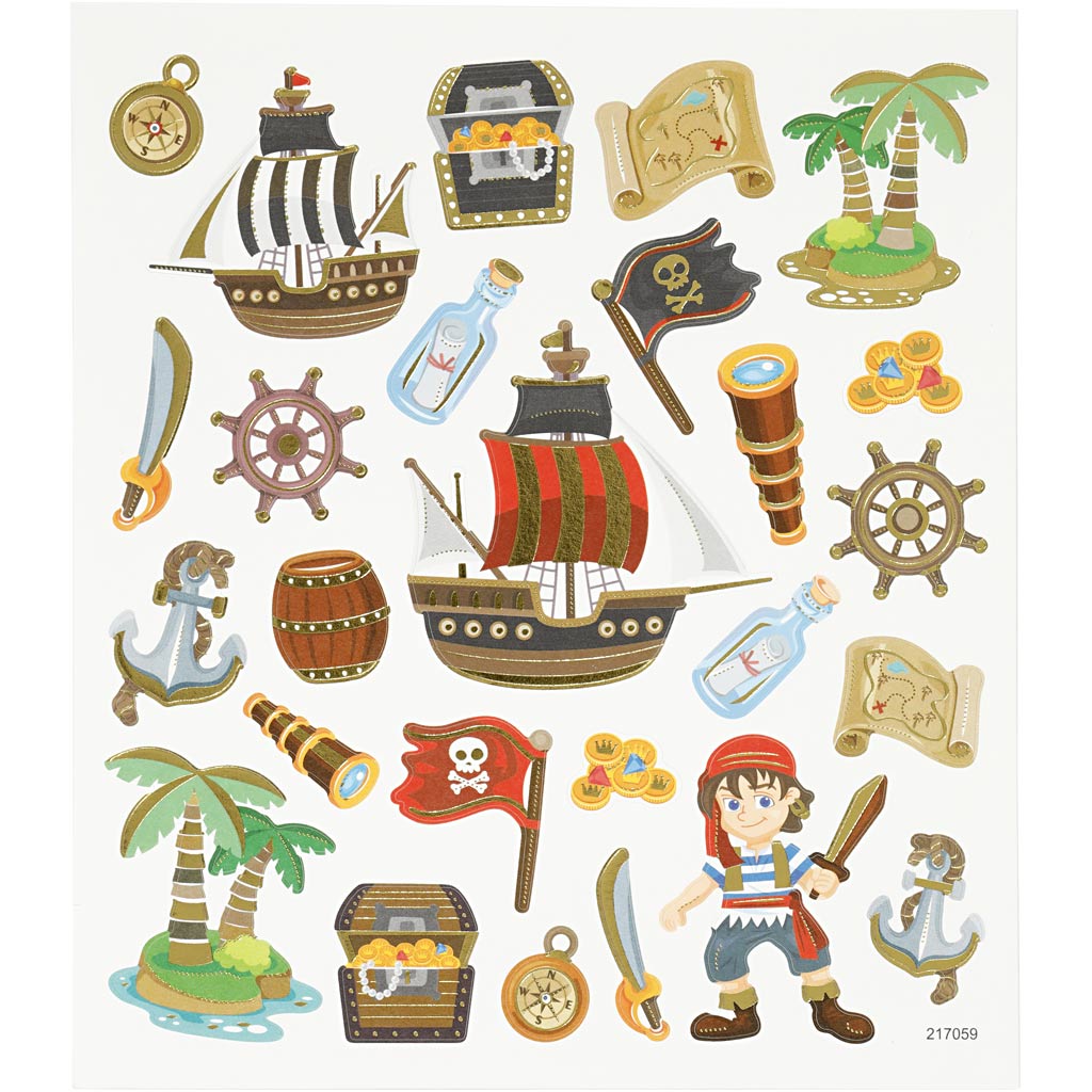 Stickers, pirates, sheet 15x16,5 cm, 1 sheet