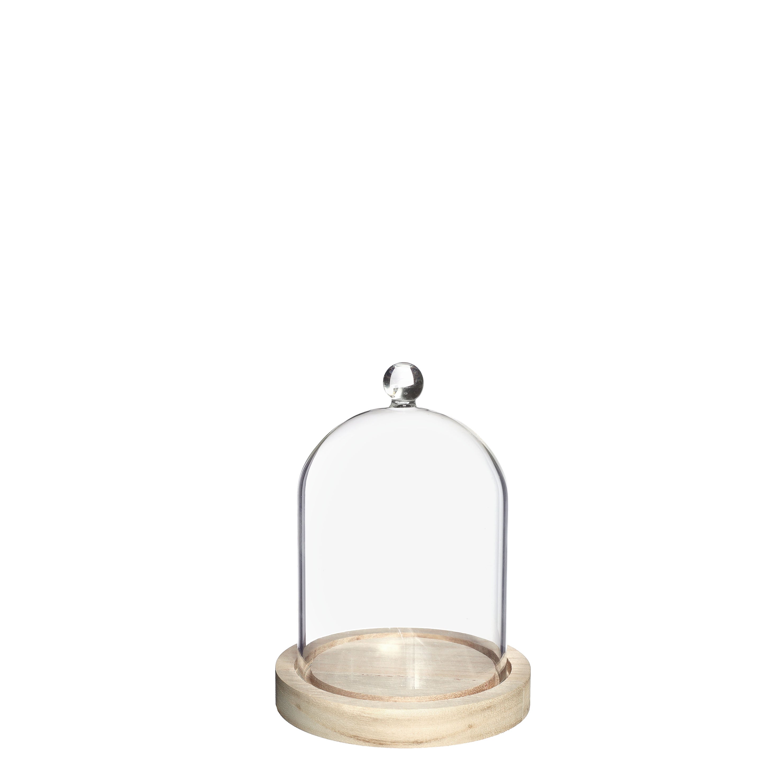 Glass dome with knob and wood base Ø12 h.15 cm (1 pc)