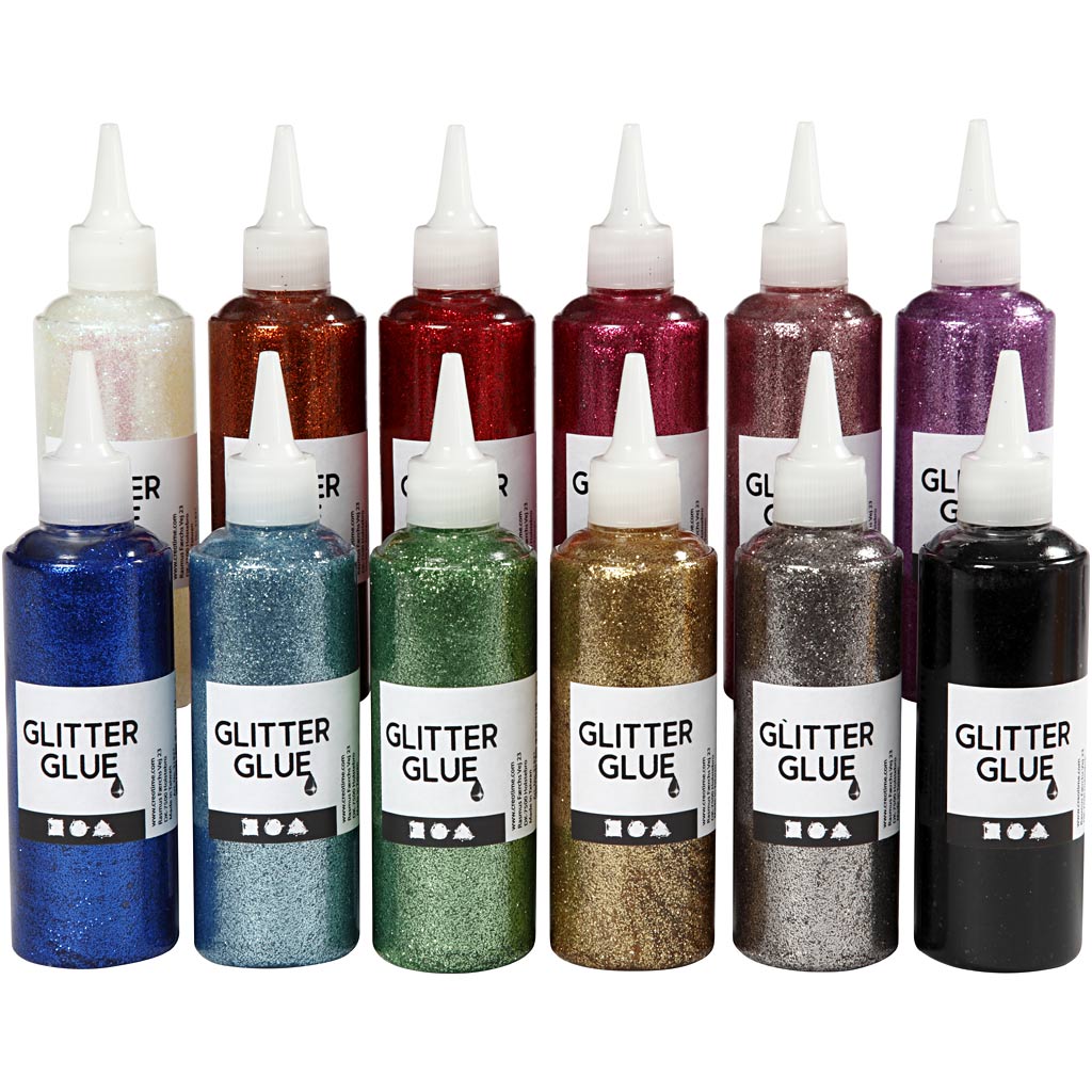 Glitter Glue, assorted colours, 12x118 ml
