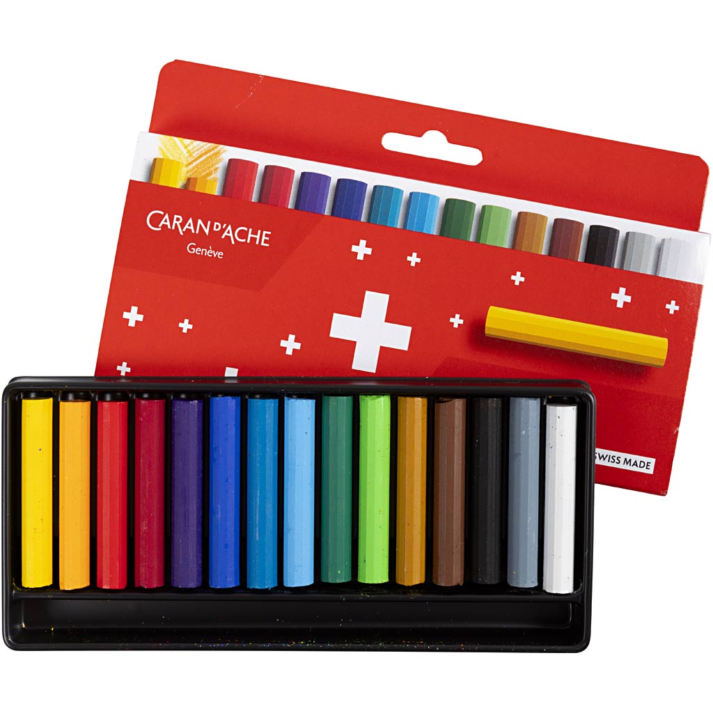 CARAN D’ACHE Neocolor I Crayons, Junior, L: 5 cm, thickness 8,5 mm, assorted colours, 15 pc