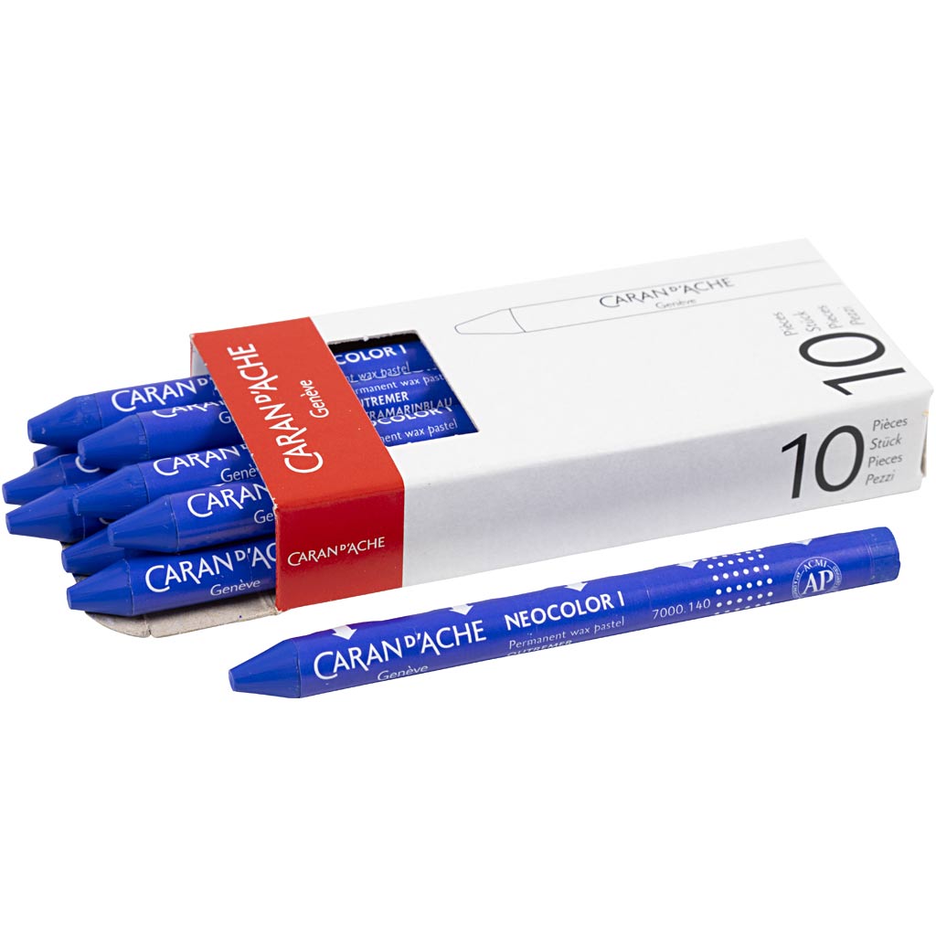 CARAN D’ACHE Neocolor I Crayons, L: 10 cm, thickness 8,5 mm, ultramarine (140), 10 pc