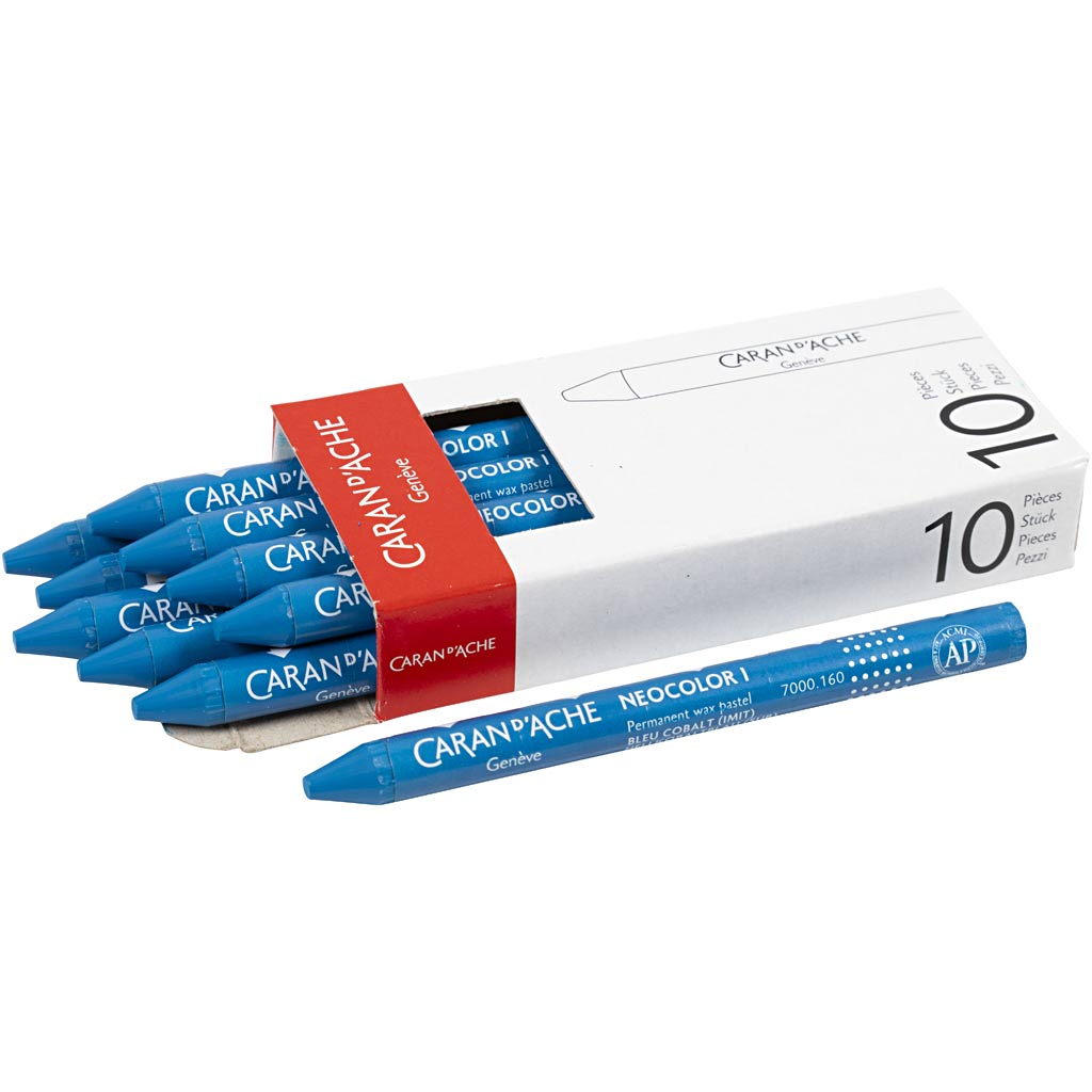 CARAN D’ACHE Neocolor I Crayons, L: 10 cm, thickness 8,5 mm, cobalt blue (160), 10 pc