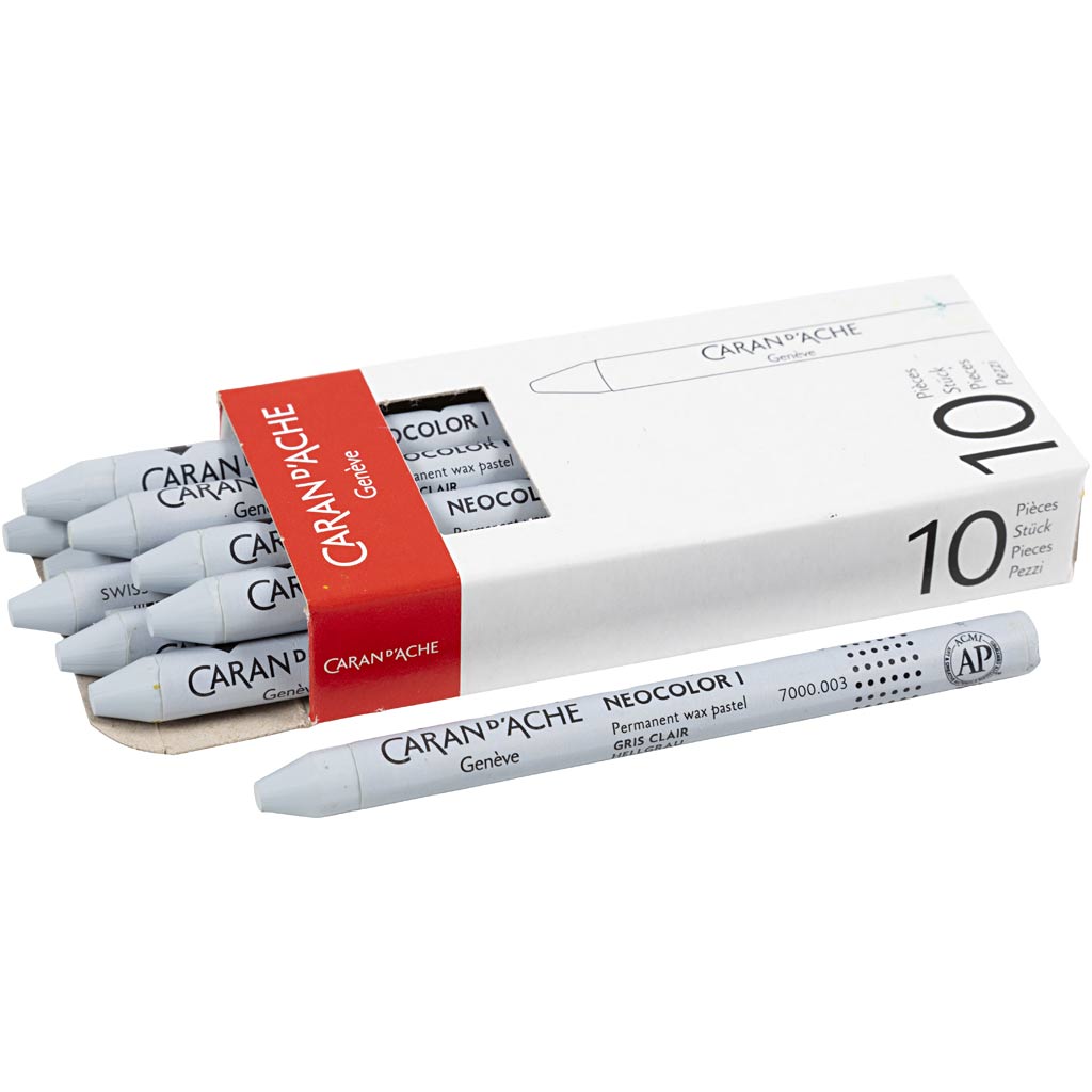 CARAN D’ACHE Neocolor I Crayons, L: 10 cm, thickness 8,5 mm, light grey (003), 10 pc