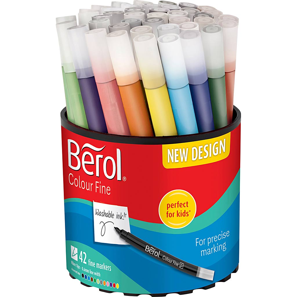 Berol Colourfine, dia. 10 mm, line 0,3-0,7 mm, assorted colours, 42 pc/ 1 tub