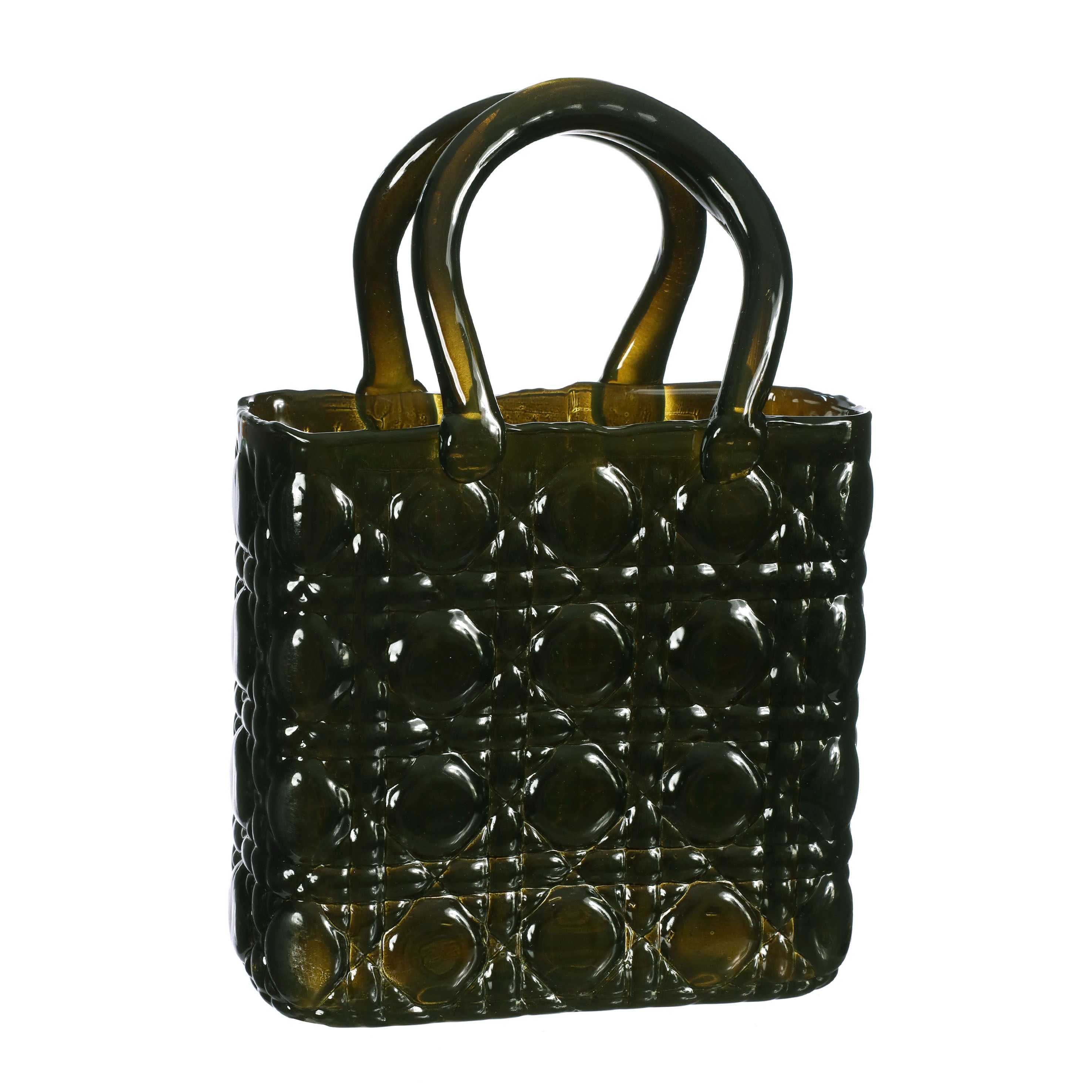 Handbag vase Elysee glass handle L.19 x W.11 x H.28 cm dark green (1 pc)