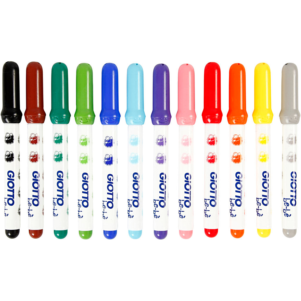 Markers, dia. 5 mm, line 1-3 mm, assorted colours, 12pc