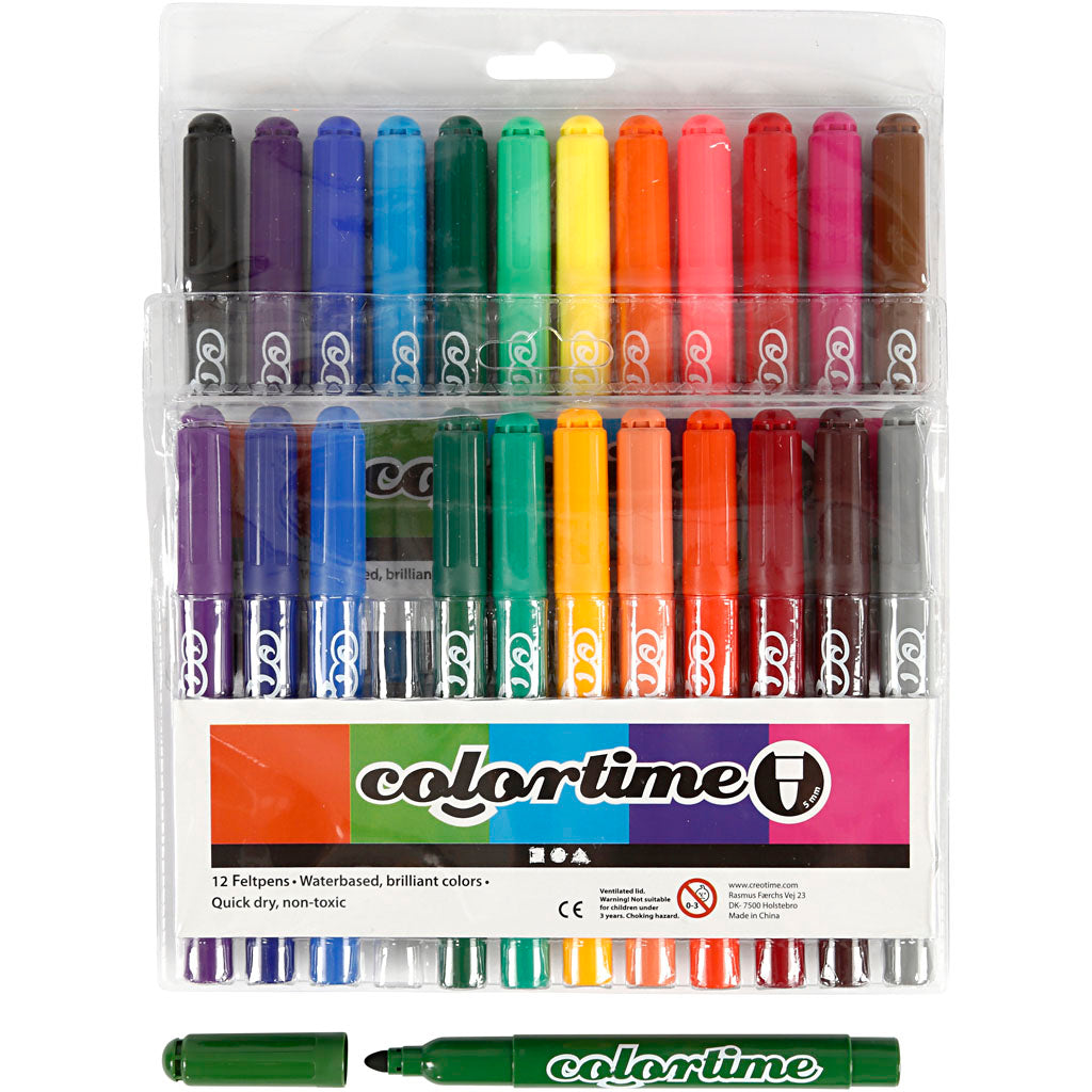Colortime Markers, line 5 mm, assorted colours, 24 pc