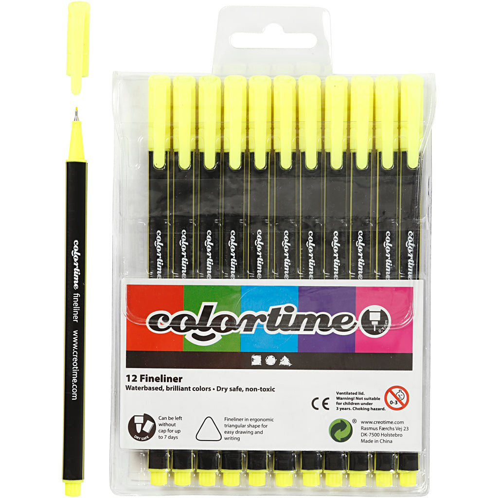 Colortime Fineliner Markers, line 0,6-0,7 mm, yellow, 12 pc