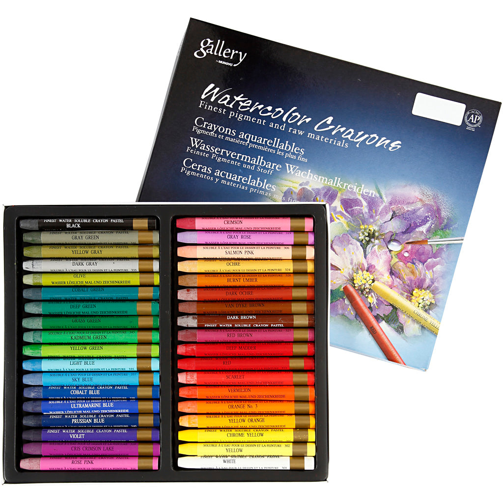 Watercolor Crayons, L: 9,3 cm, assorted colours, 36 pc