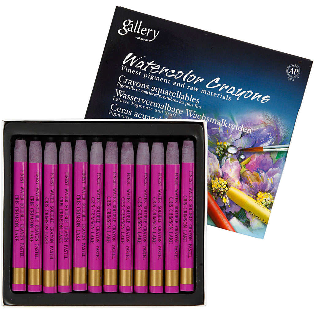 Watercolor Crayons, L: 9,3 cm, thickness 8 mm, cris crimson lake (314), 12 pc