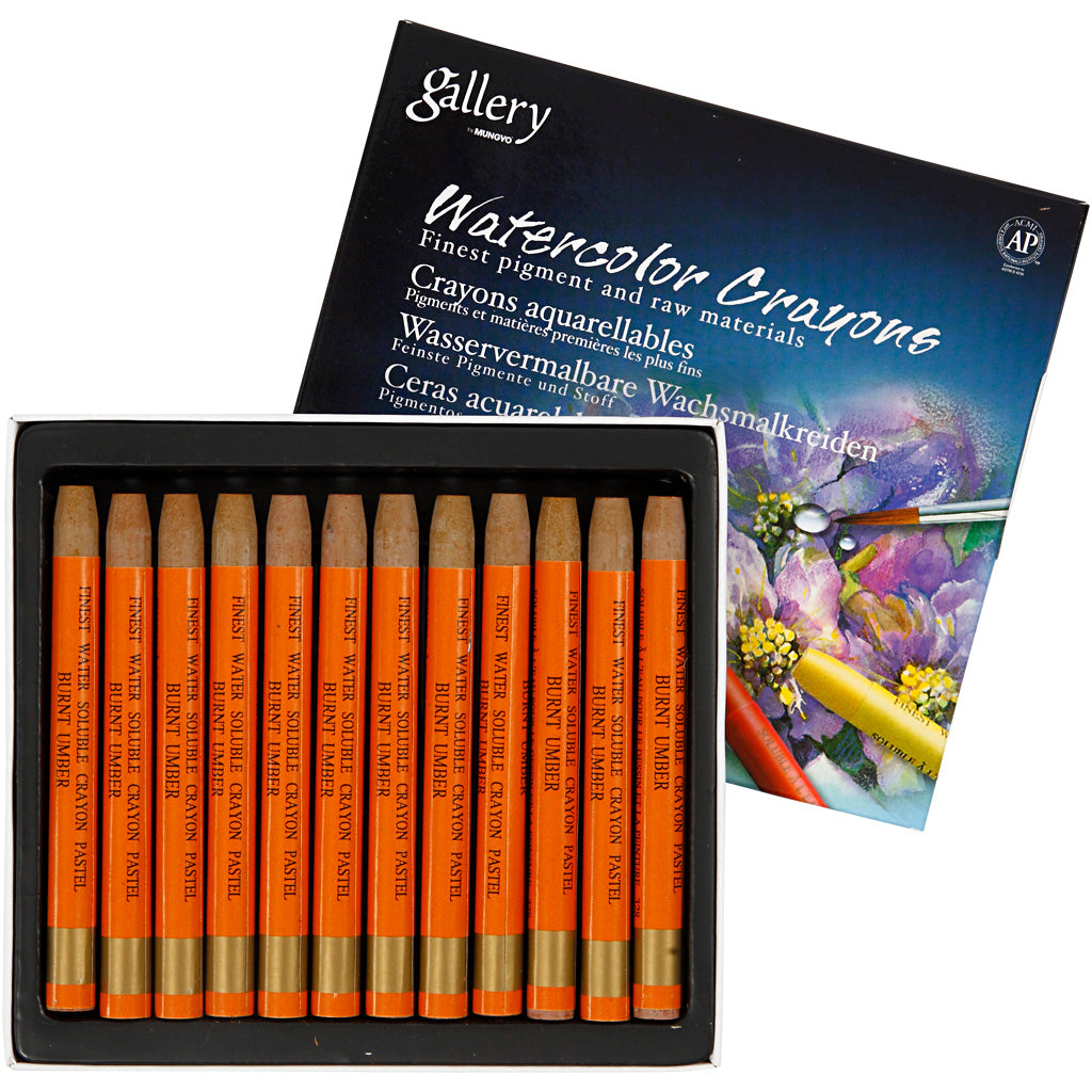 Watercolor Crayons, L: 9,3 cm, orange, 12 pc