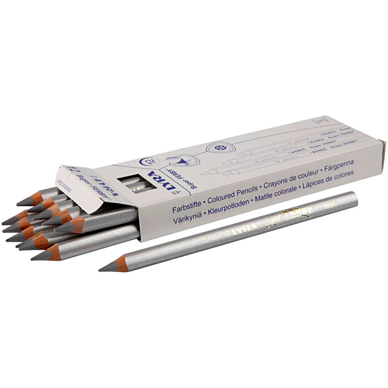Super Ferby 1 colouring pencils, L: 18 cm, lead 6,25 mm, silver, 12 pc