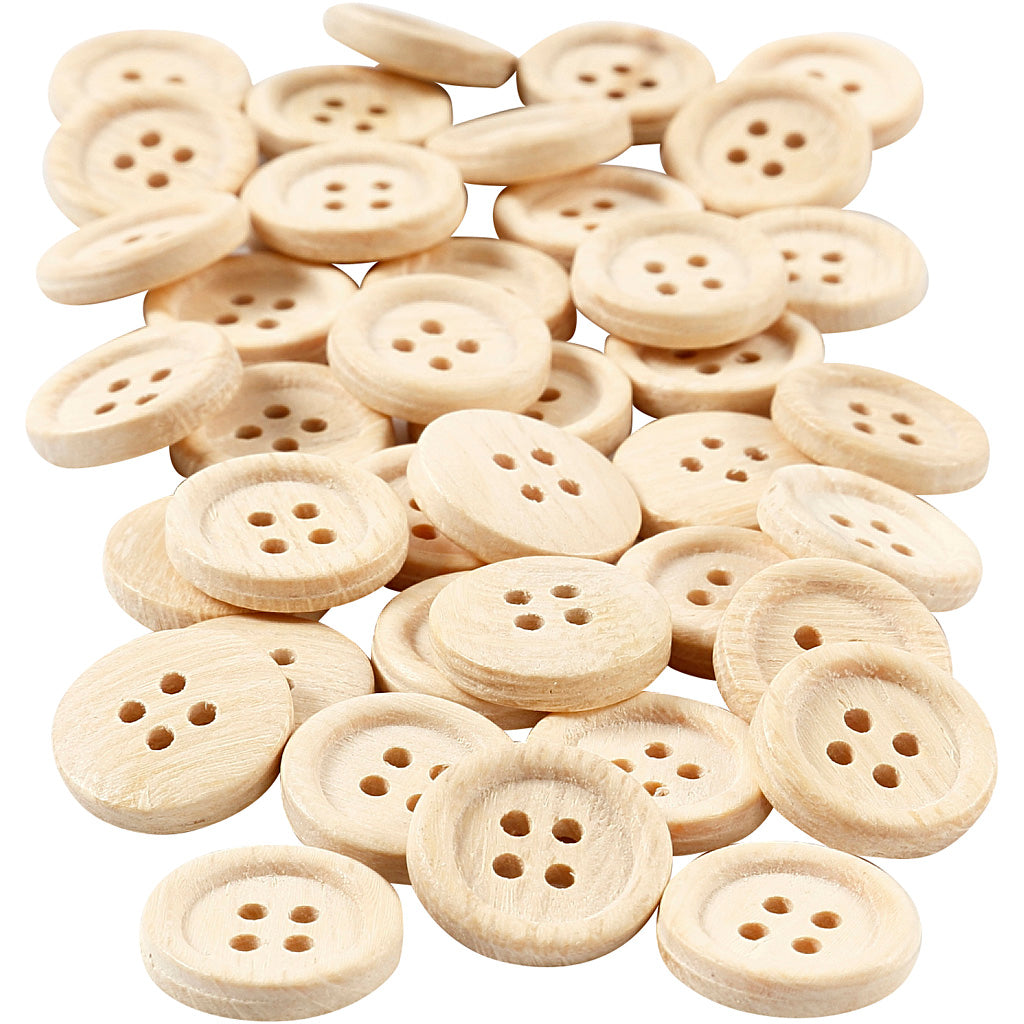 Wooden Buttons, dia. 18 mm, 4 holes, 40 pc
