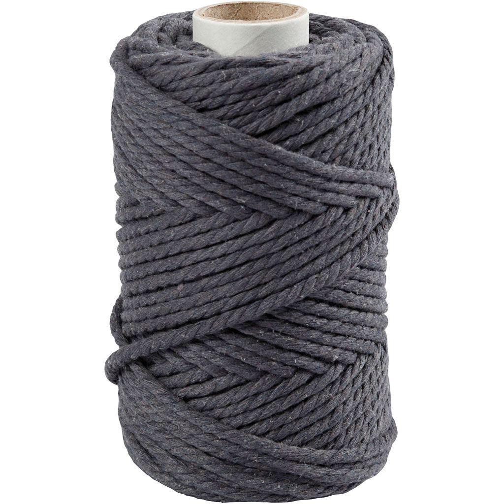 Macramé cord, L: 55 M, dia. 4 mm, grey, 330 g/ 1 roll
