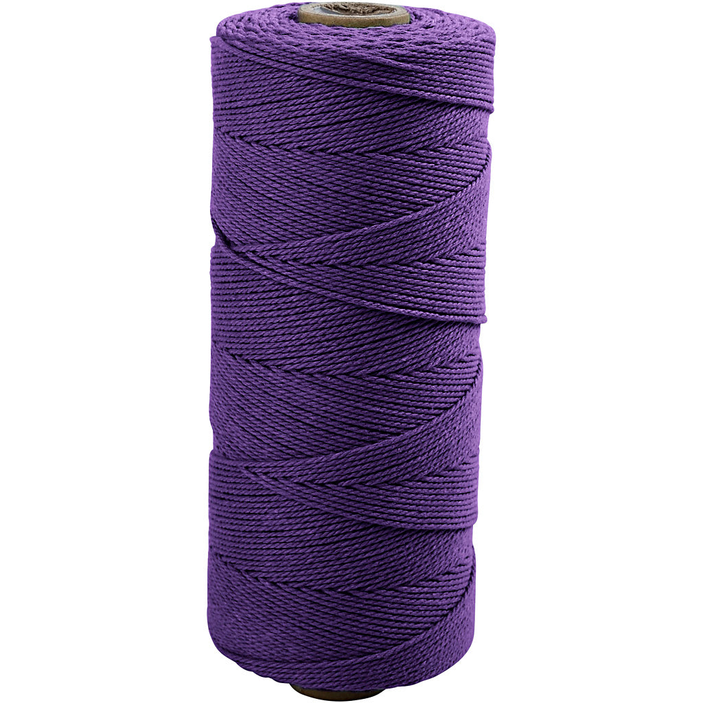 Macramé cord, L: 315 M, thickness 1 mm, Thin quality 12/12, violet, 220 g/ 1 ball
