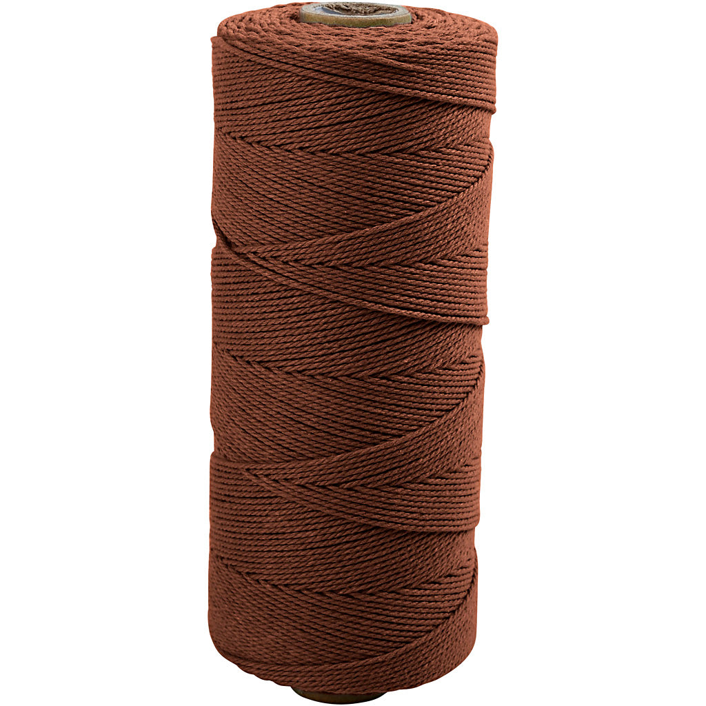 Macramé cord, L: 315 M, thickness 1 mm, Thin quality 12/12, brown, 220 g/ 1 ball