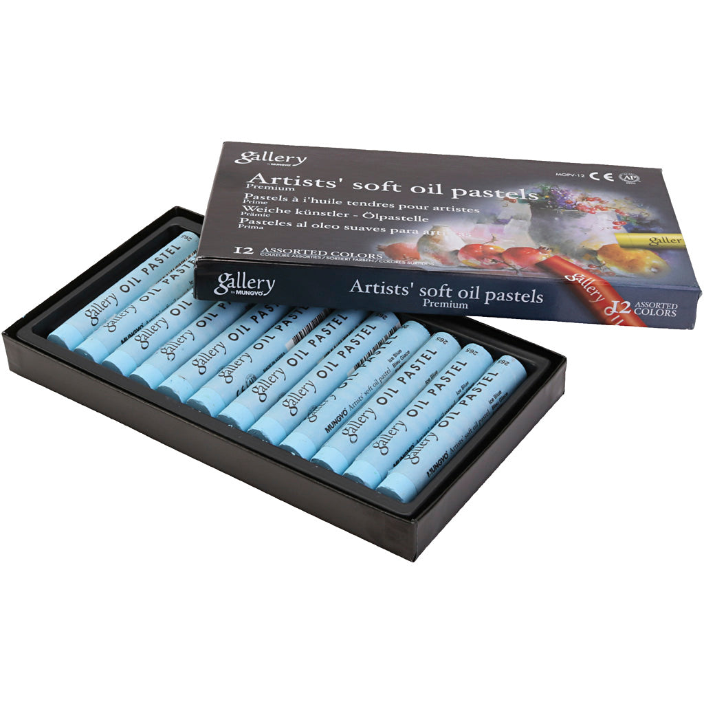 Gallery Oil Pastel, L: 7 cm, dia. 11 mm, thickness 11 mm, ice blue, 12 pc