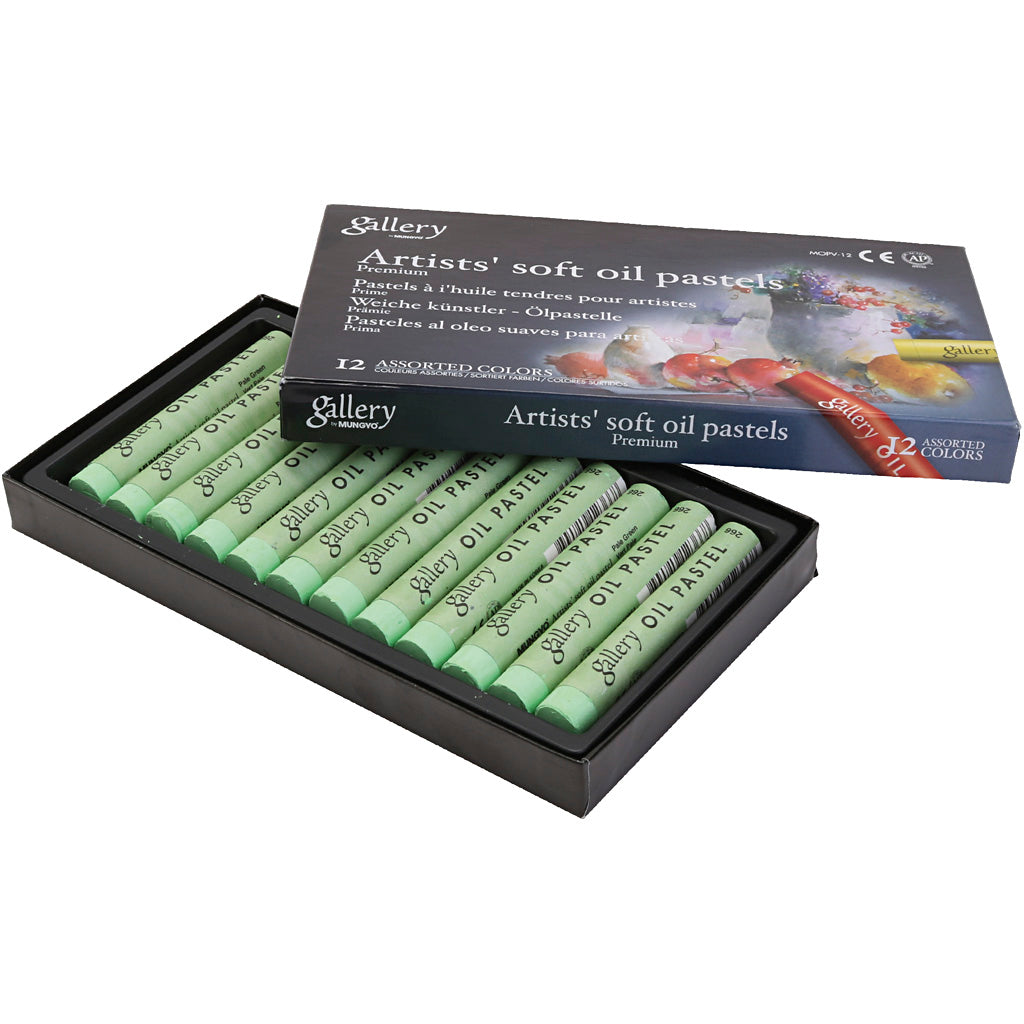 Gallery Oil Pastel, L: 7 cm, dia. 11 mm, thickness 11 mm, light green, 12 pc