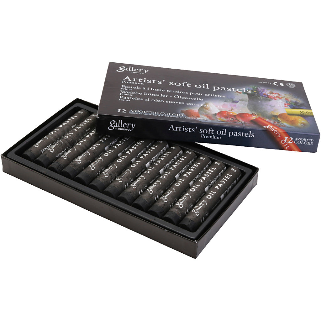 Gallery Oil Pastel, L: 7 cm, dia. 11 mm, thickness 11 mm, black, 12 pc