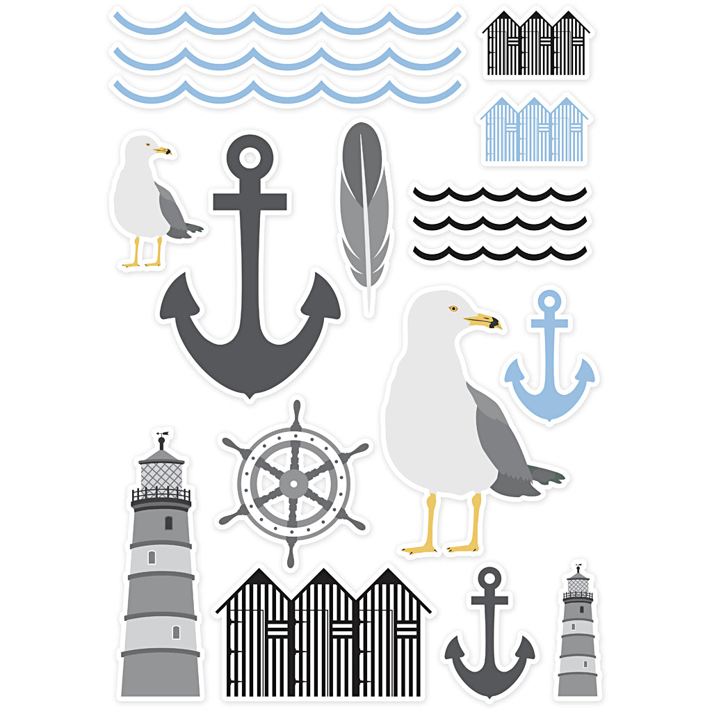Die cut tags, size 3,1-11,4 cm, black, blue, grey, white, 54 pc