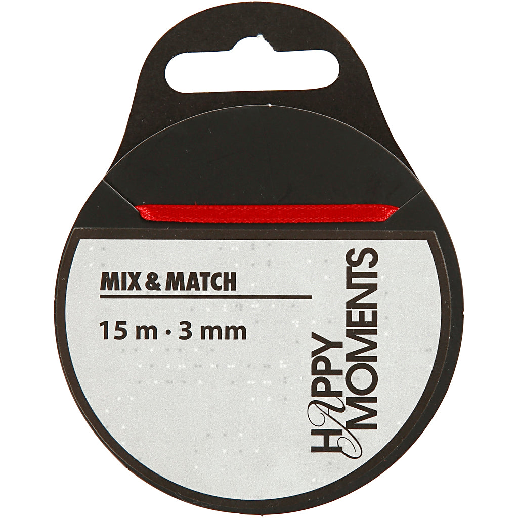 Satin Ribbon, W: 3 mm, red, 15 m/ 1 roll