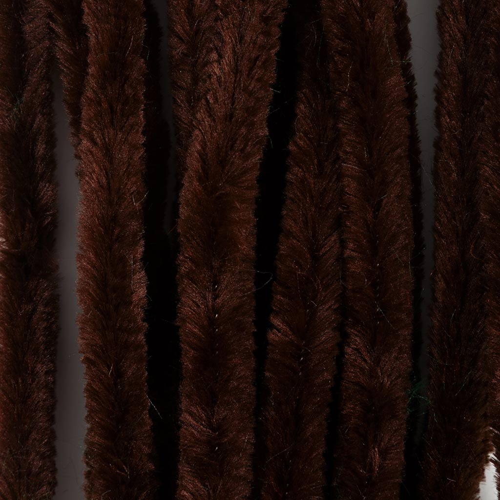 Chenille, L: 30 cm, thickness 15 mm, brown, 15 pc