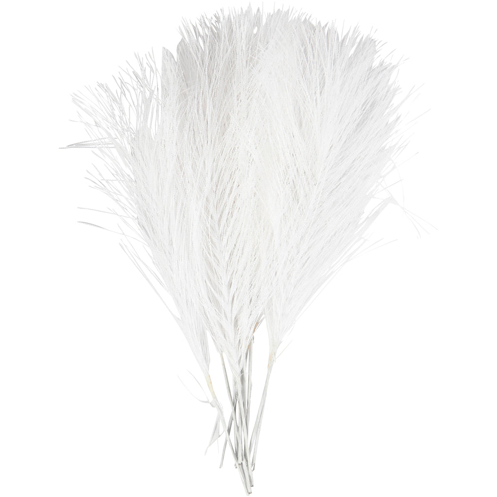 Artificial feathers, L: 15 cm, W: 8 cm, white, 10 pc