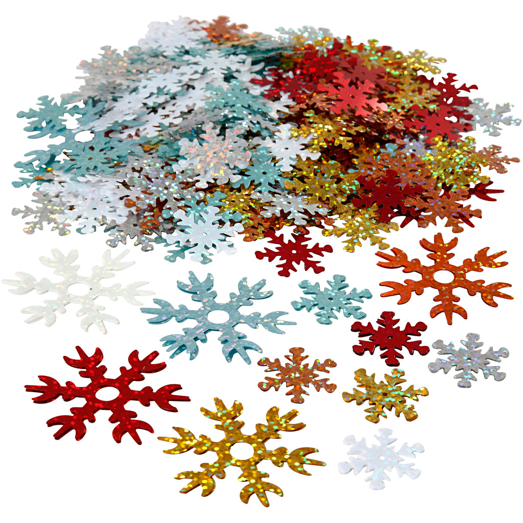 Sequins, size 25+45 mm, assorted colours, 250 g