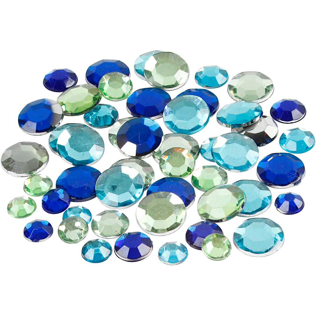 Rhinestones, round, size 6+9+12 mm, blue/green harmony, 360 pc