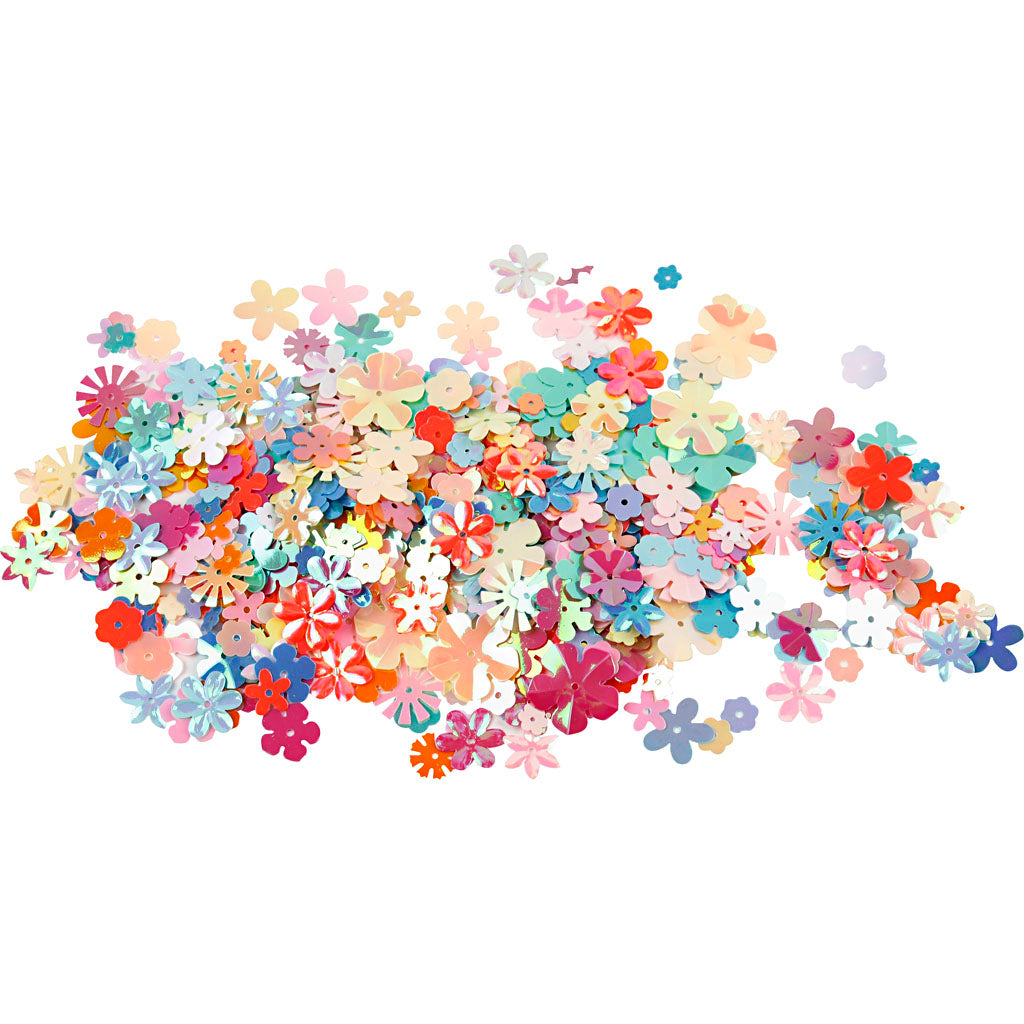 Sequins, size 6-20 mm, ca. 9780 pc, pastel colours, 250 g