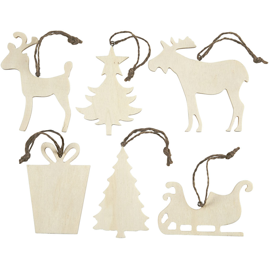 Christmas Ornaments, size 7-9 cm, thickness 4 mm, 6 pc