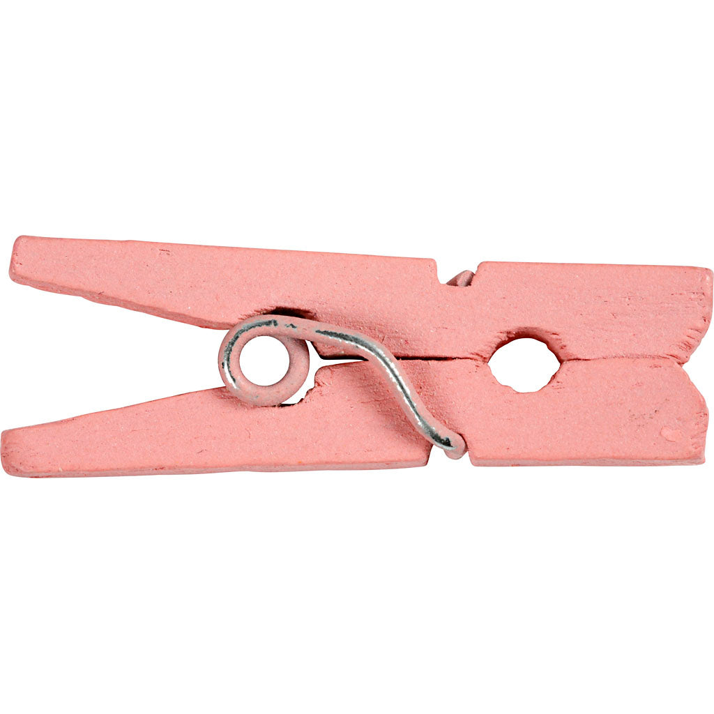 Mini Clothes Peg, L: 25 mm, W: 3 mm, light red, 36 pc